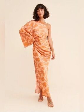 Jen's Pirate Booty One-Shoulder Floral Orange Maxi Dress